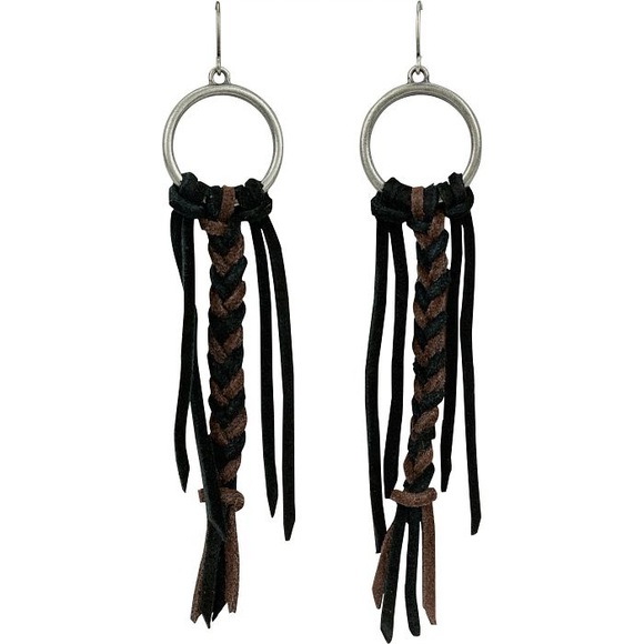 Justin Boots Braided Leather Hoop Earrings - Black and Brown - Picture 5 of 5